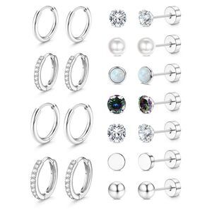 Hypoallergenic Silver Stud Hoop Earrings for Women Small Flat Back